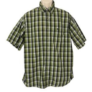 Carhartt Button Down Shirt Mens Large Classic Plaid Short Sleeve Cotton S206 FGN